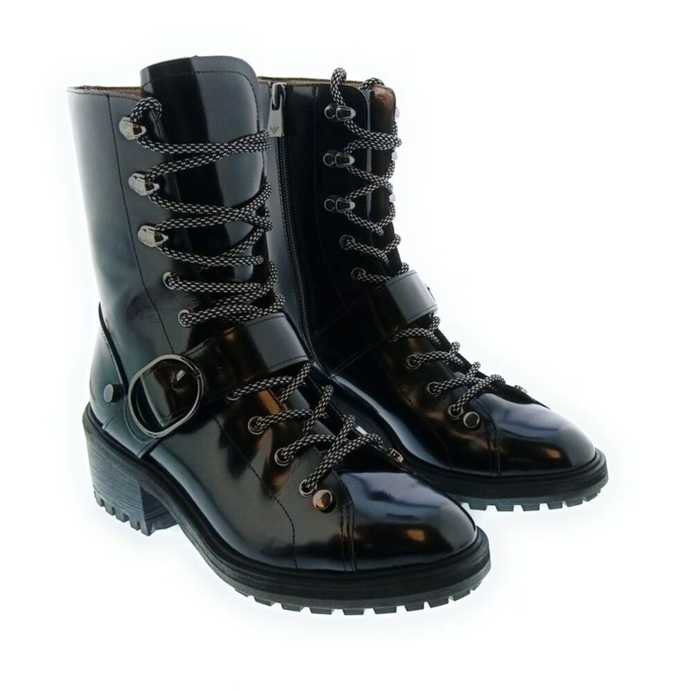 Emporio Armani Women's Black Patent Combat Boots